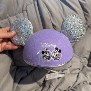 Disney100 Platinum & Purple Mickey & Minnie Mouse Adult Ear Hat New